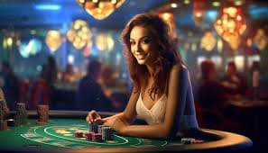 Wide view of disco69 live-dealer studio with multiple croupiers and HD camera setup